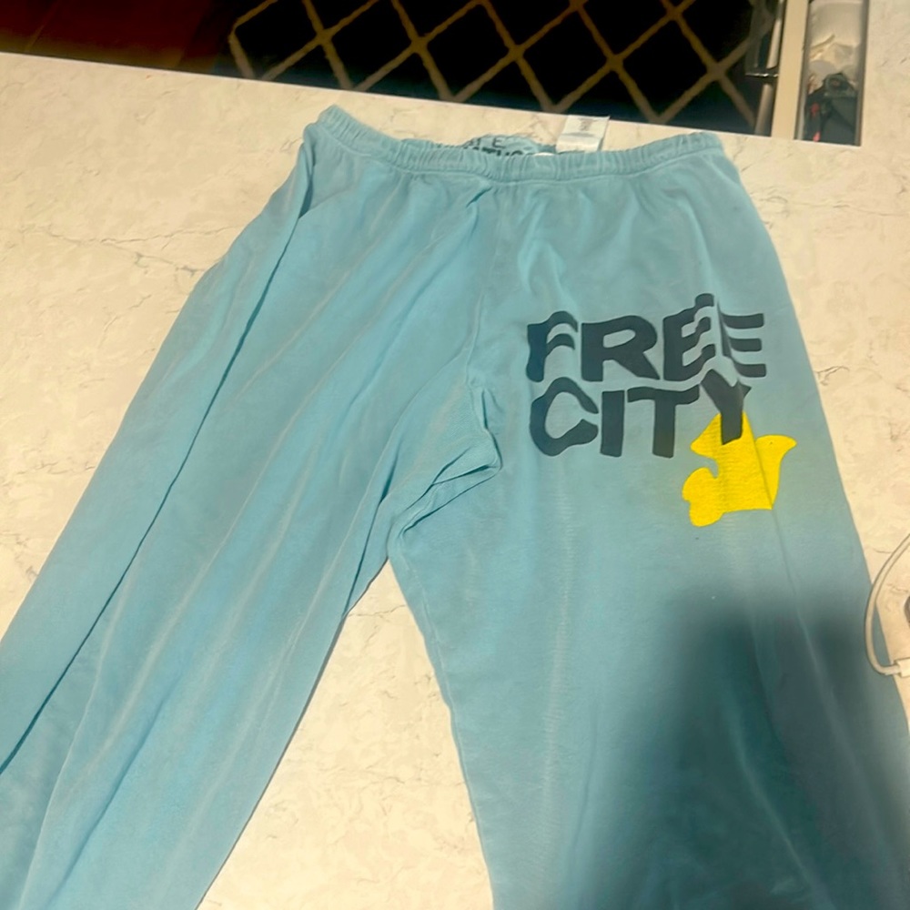 freecity Light Blue Joggers with Yellow Accent